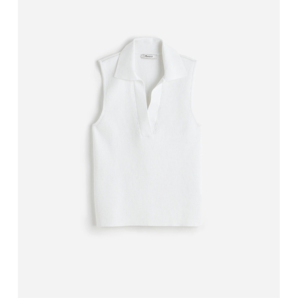 Madewell Cotton Johnny-Collar Sweater Tank Sleeveless Polo Top White Size XXS - Picture 1 of 7